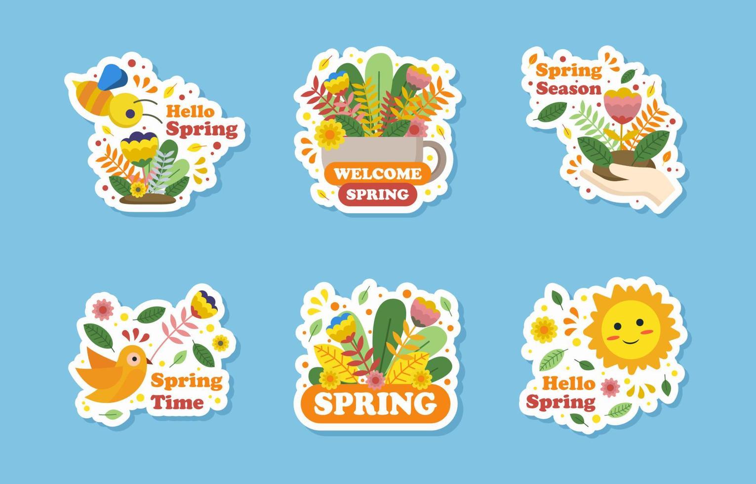 Hello Spring Sticker Set vector