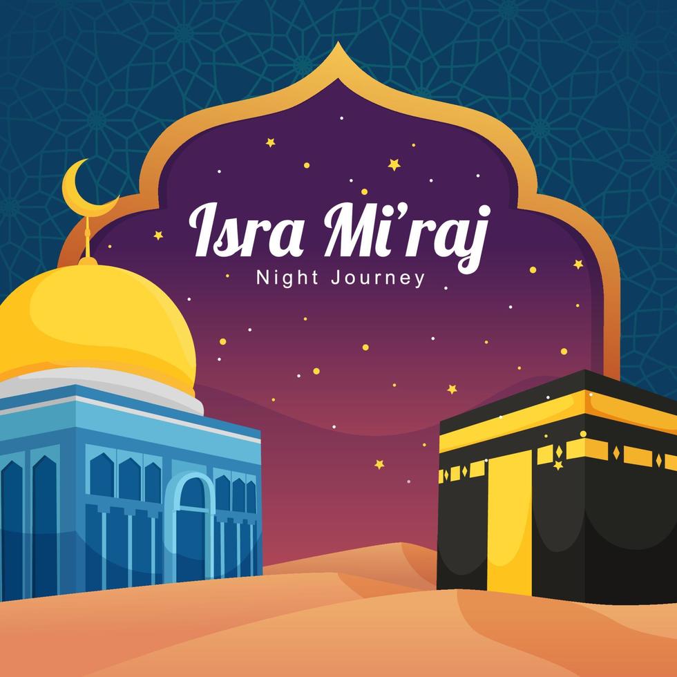 feliz día de isra mi'raj con mezquita en el cielo nocturno vector