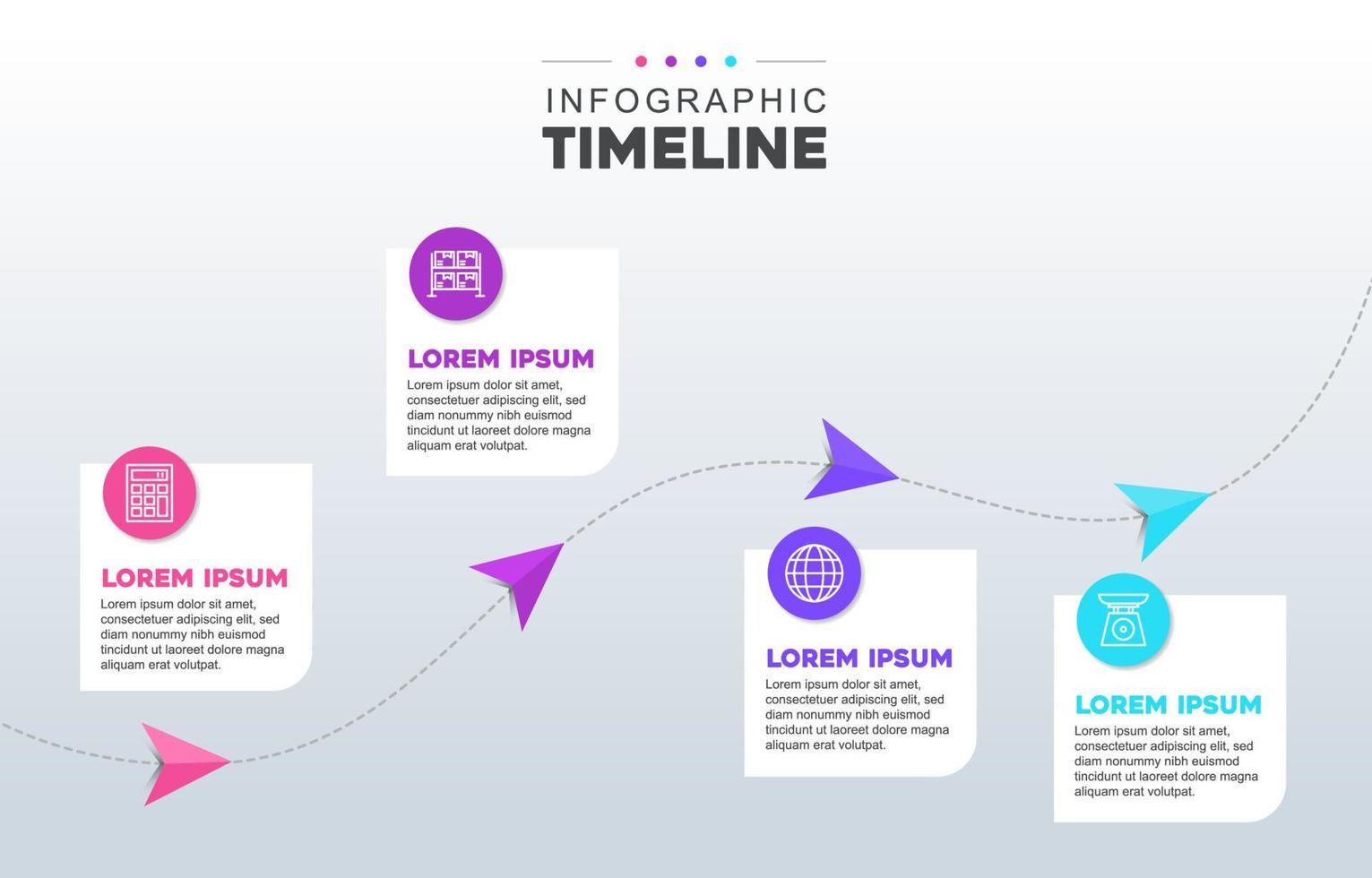 infografía de línea de tiempo de gradiente de avión de papel vector