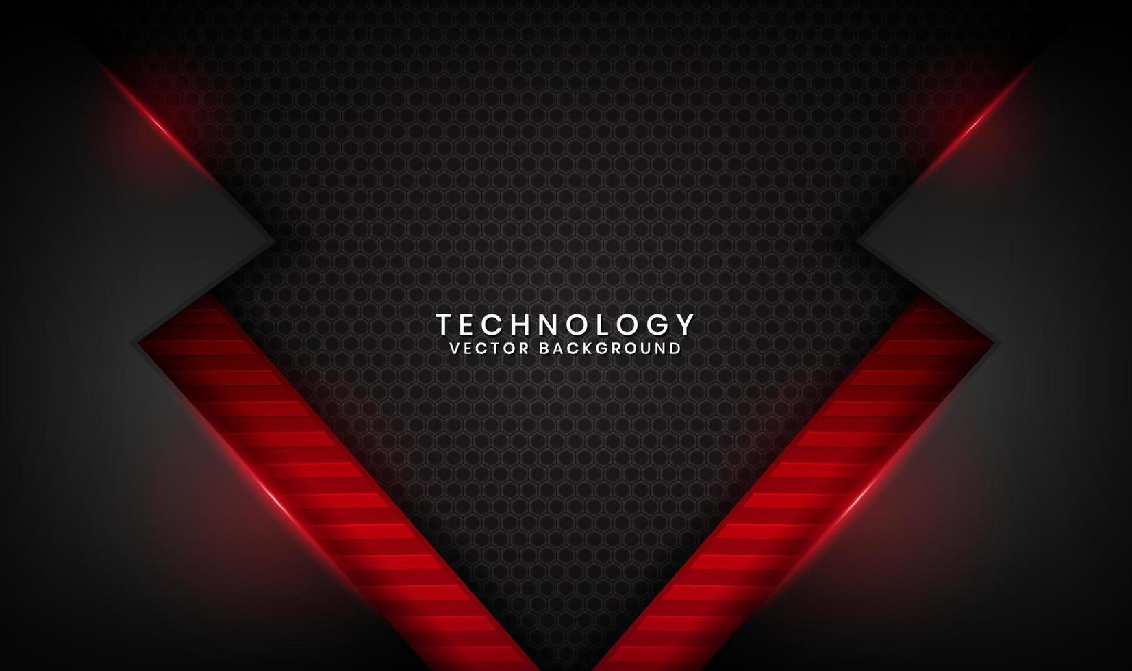 3D black technology abstract background overlap layer on dark space with red light line effect decoration. Graphic design element future style concept for flyer, banner, brochure, or landing page vector