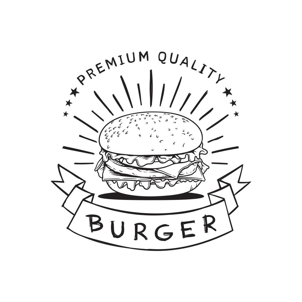 logotipo vectorial clásico de hamburguesa con queso para un restaurante de comida rápida con fondo blanco vector