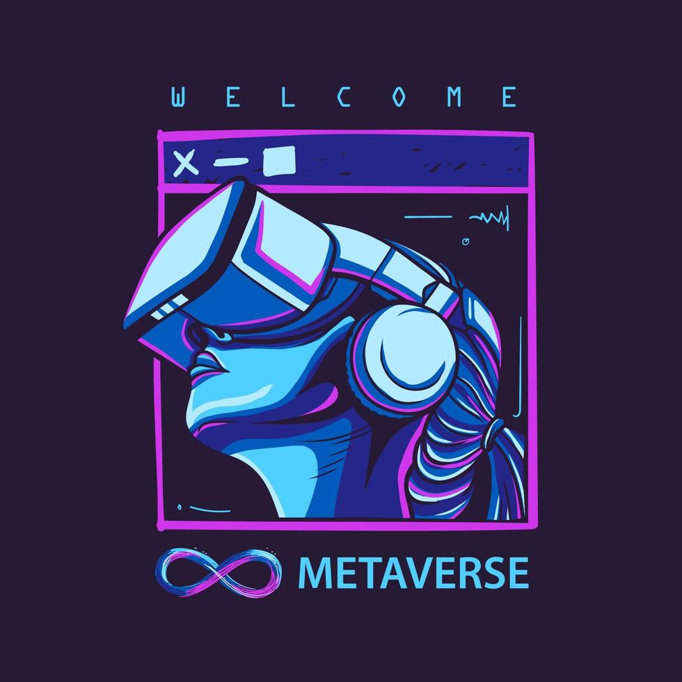 logotipo de vector futurista de metaverso de bienvenida, ilustración de póster con color moderno