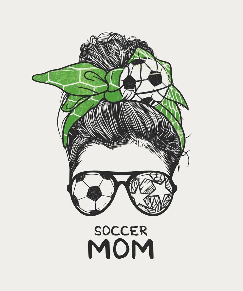 Woman messy bun hairstyle with soccer headband and glasses, hand drawn vector illustration