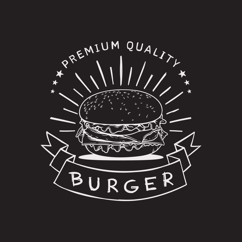 Classic cheeseburger vector logo for a fast-food restaurant on black background