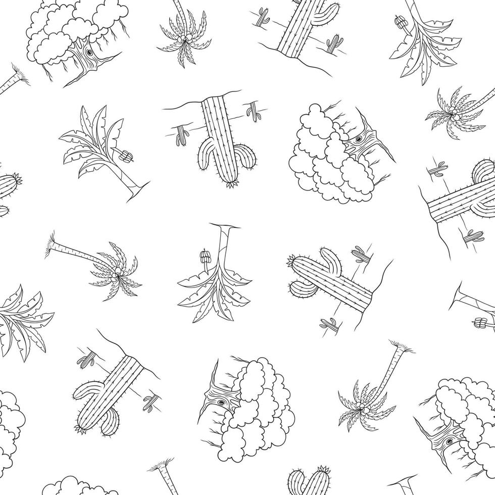 Set of various hand-drawn trees vector seamless pattern on white background