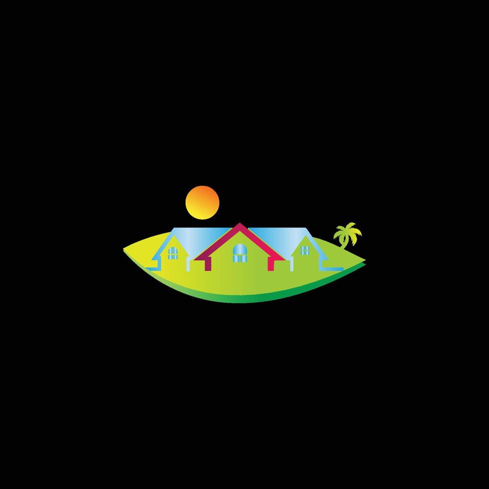 Neighbor logo design with tree and sun vector