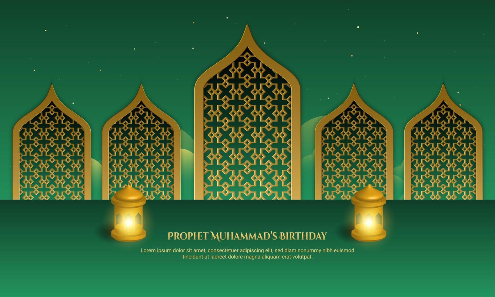 Prophet Muhammad's Birthday greeting card islamic banner background. vector