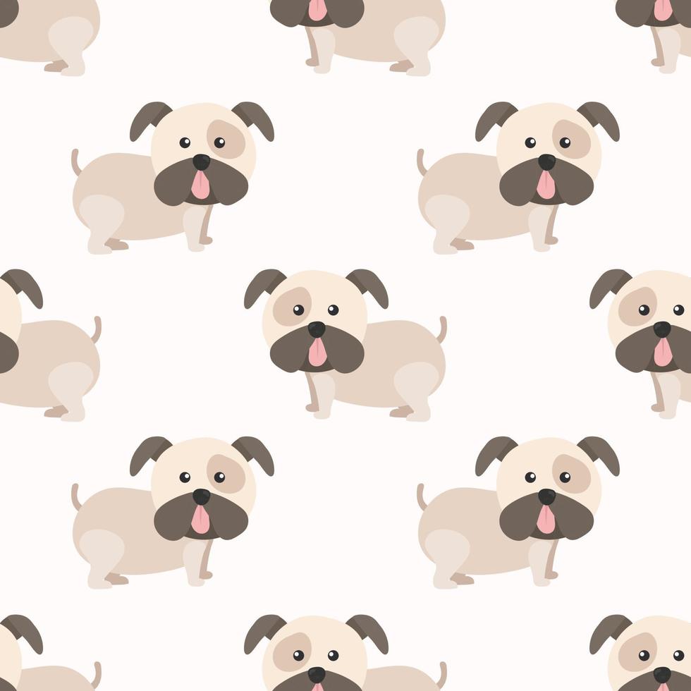 patrón de dibujos animados pug inconsútil vector