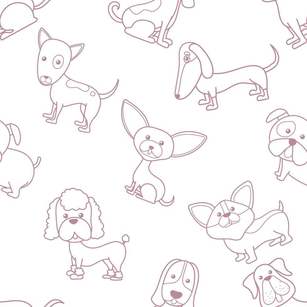 Seamless cute dog outline cartoon pattern vector