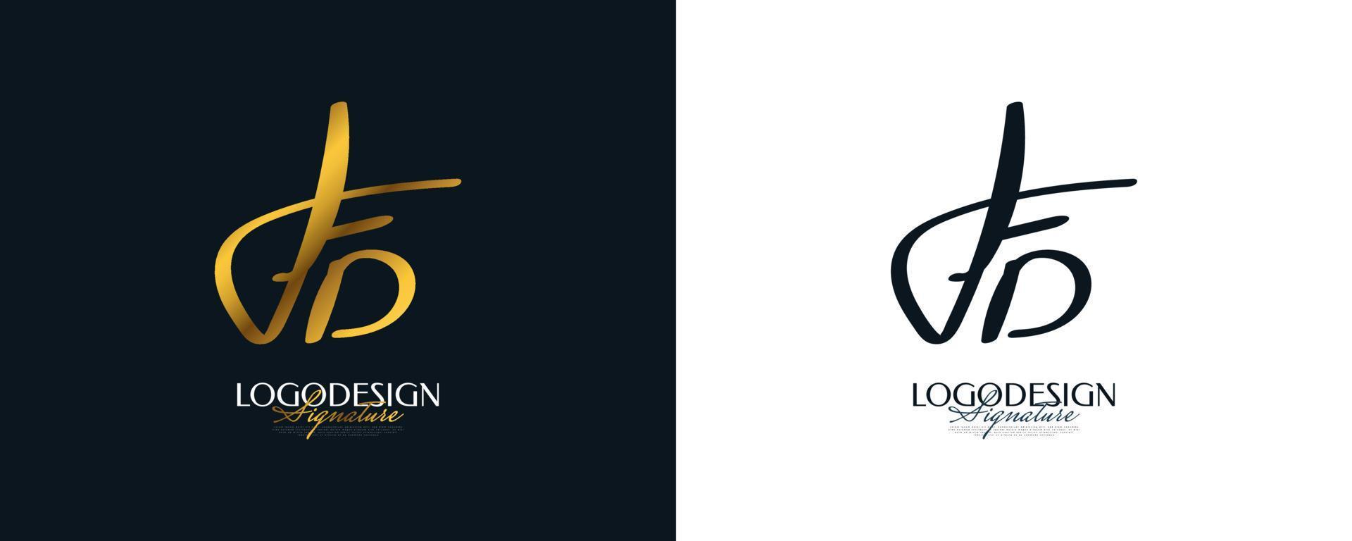 Initial F and D Logo Design with Elegant and Minimalist Gold Handwriting Style. FD Signature Logo or Symbol for Wedding, Fashion, Jewelry, Boutique, and Business Identity vector