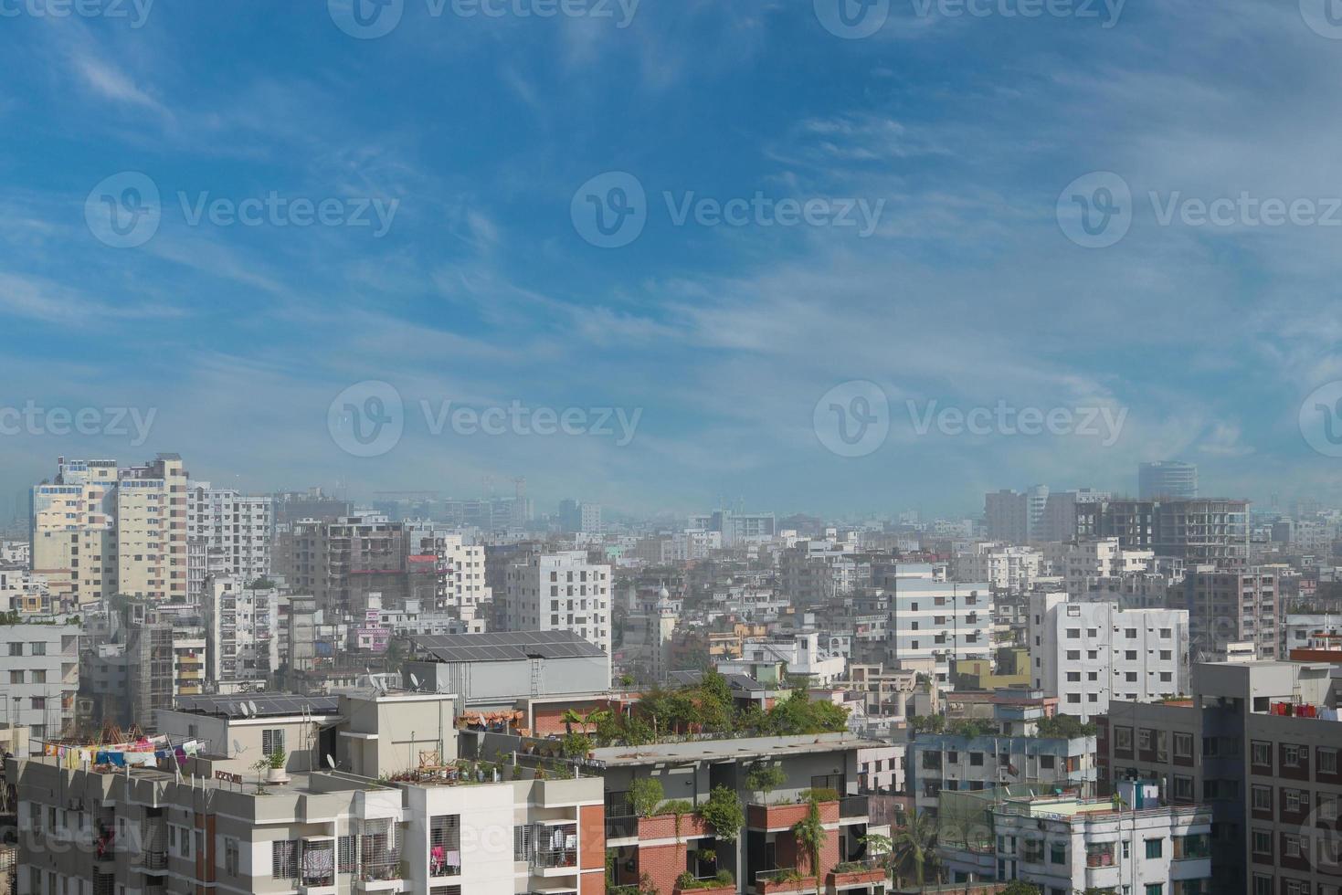 high angle view of dhaka city residential and financial buildings at sunny day photo