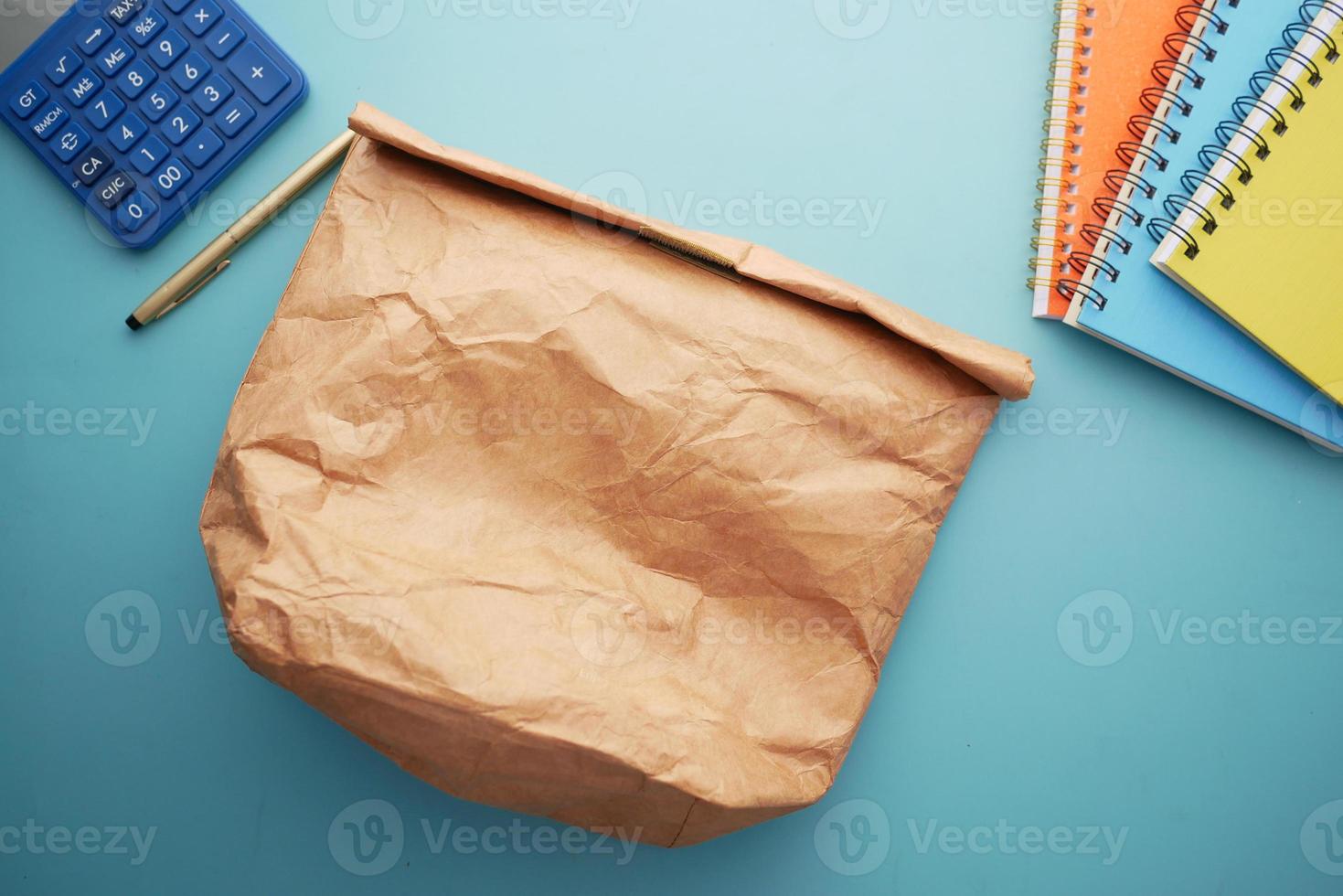 top view of a lunch packet on color background photo