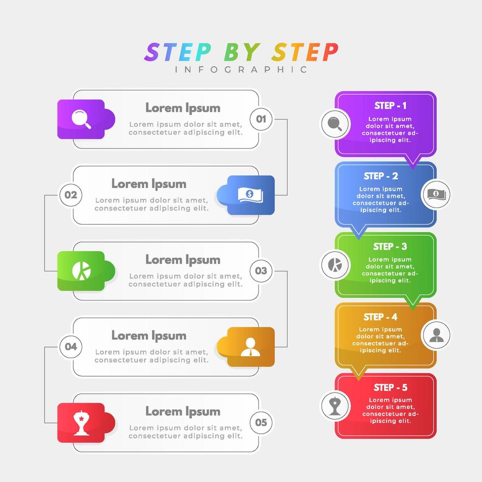 gradiente colorido infografía paso a paso vector