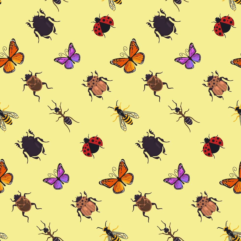 Seamless Spring Insects Pattern vector