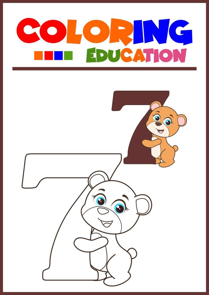 coloring number seven for children's learning vector