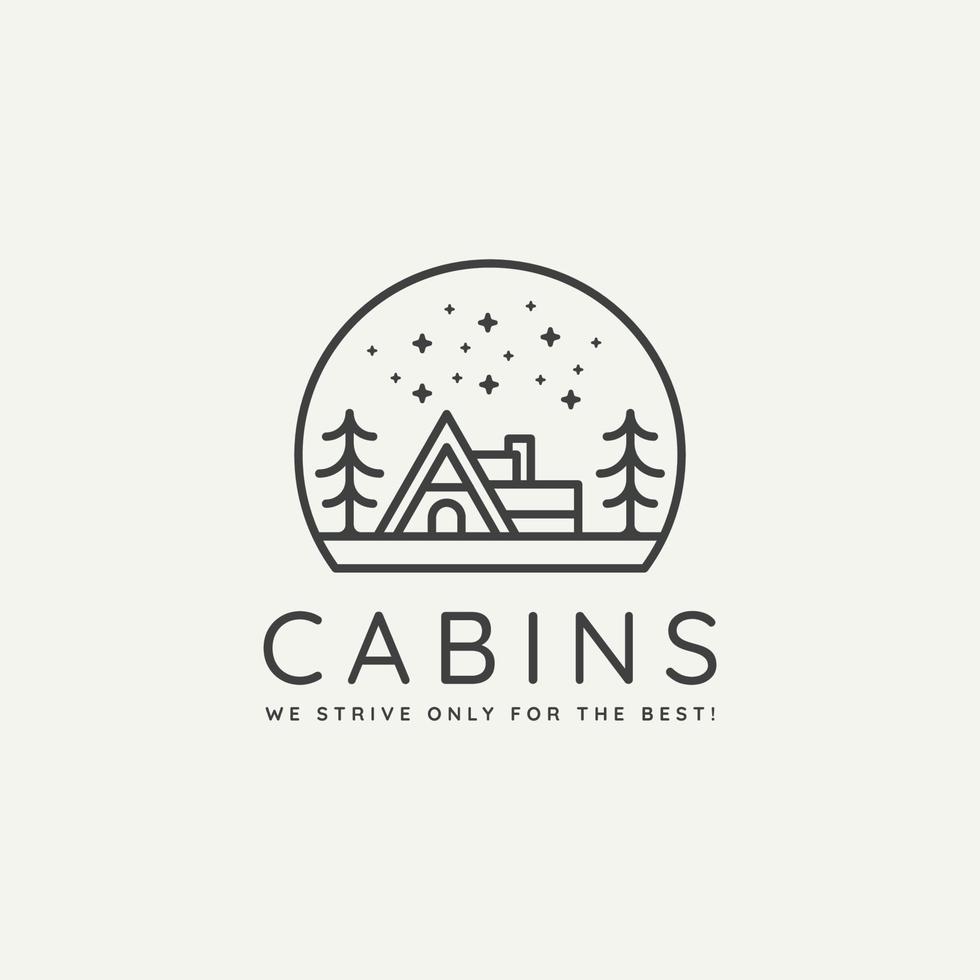 winter wildlife cabin minimalist line art logo vector