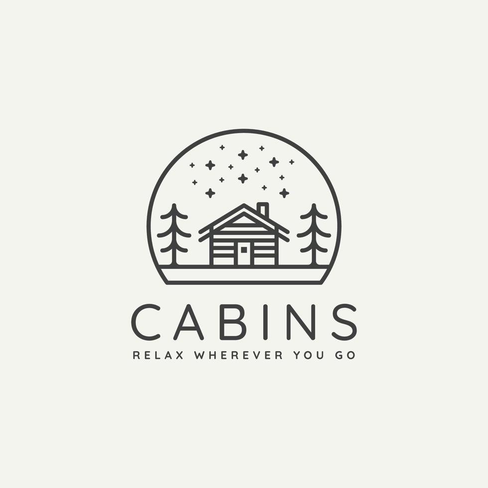 logotipo de insignia de arte de línea minimalista de cabaña de madera de invierno vector
