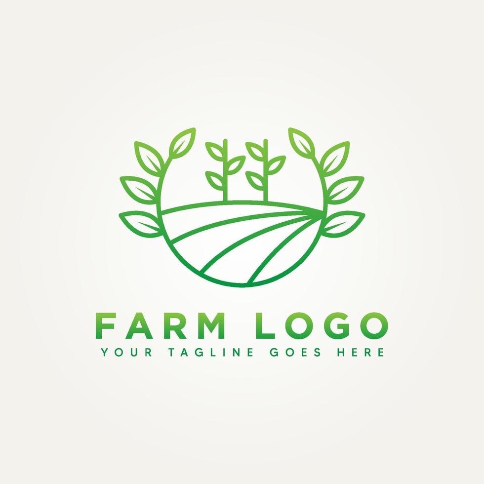 diseño de logotipo de insignia de arte de línea minimalista de granja ecológica vector