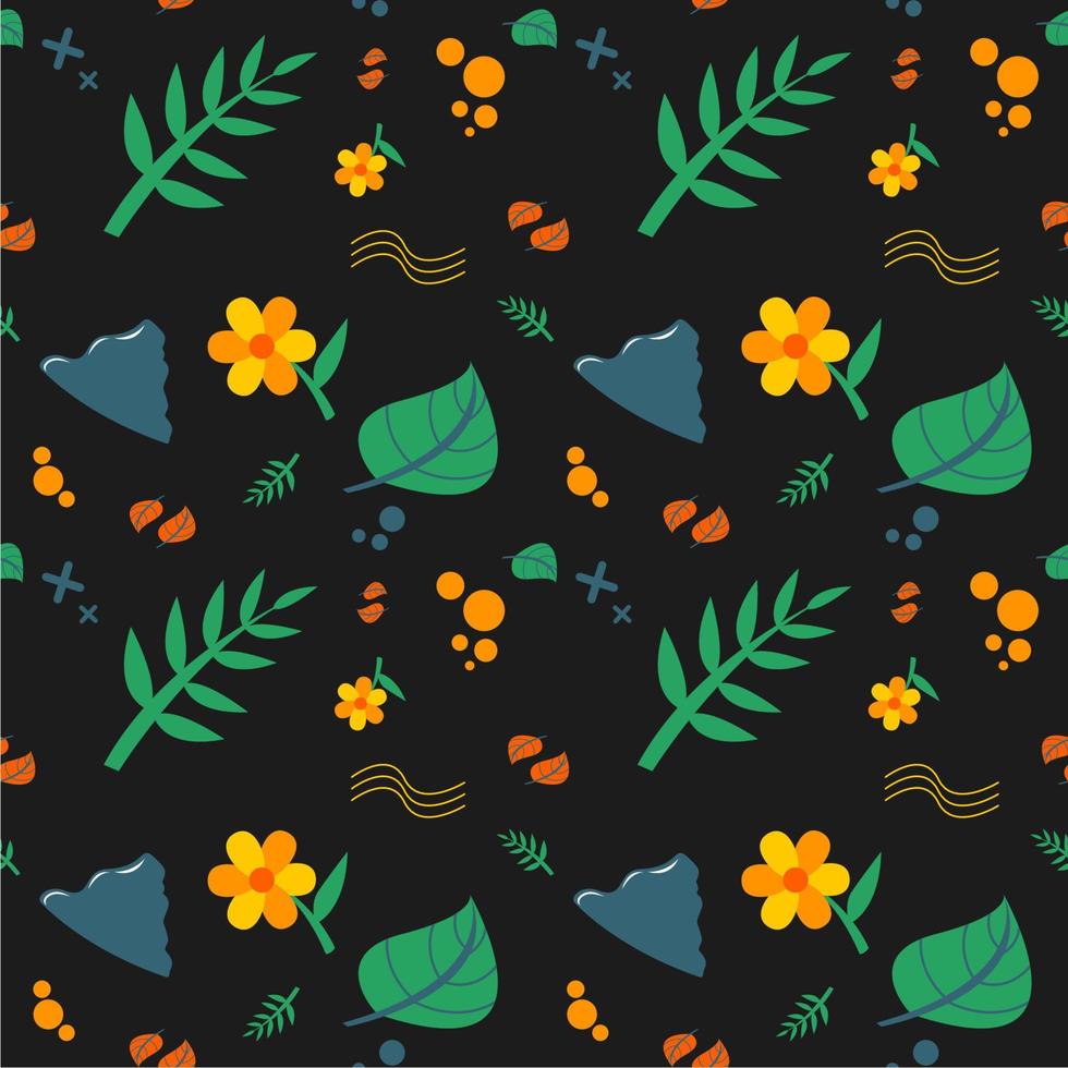 vector seamless pattern of nature, there are leaves, flowers, and several other supporting ornaments.