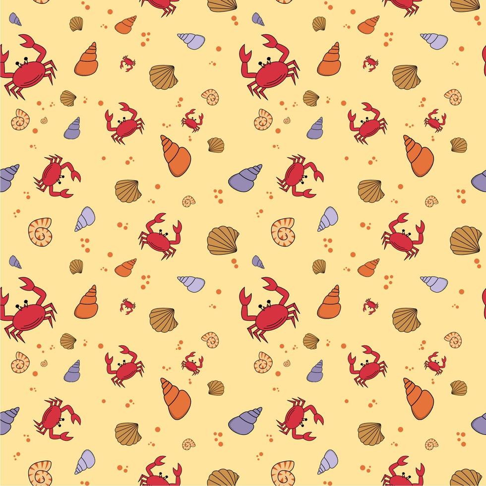 seamless pattern design illustration of crabs and shells on the beach vector