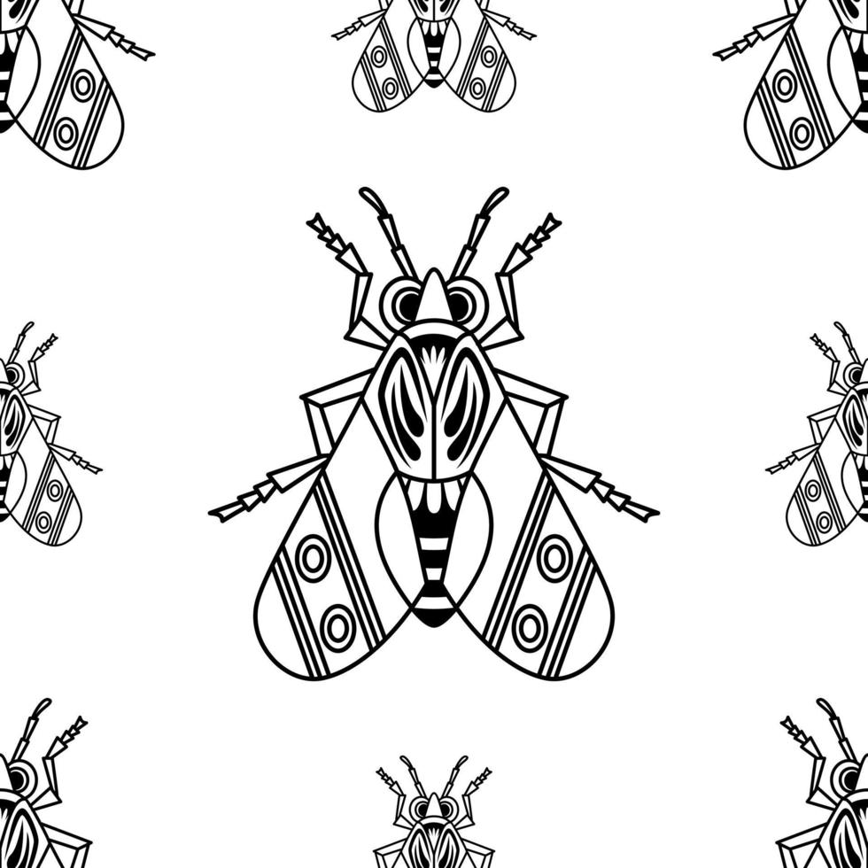 Illustration set of cute Insects black line art, Vector seamless pattern on white background
