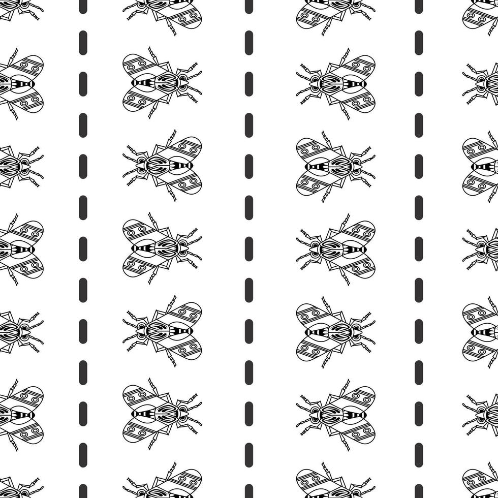 Illustration set of cute Insects black line art, Vector seamless pattern on white background