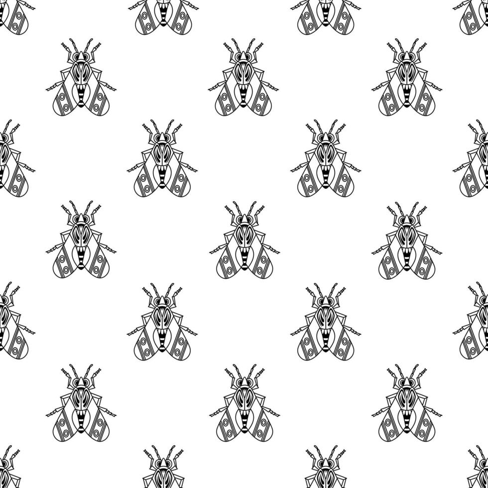 conjunto de ilustraciones de lindos insectos arte de línea negra, patrón vectorial sin costuras sobre fondo blanco vector