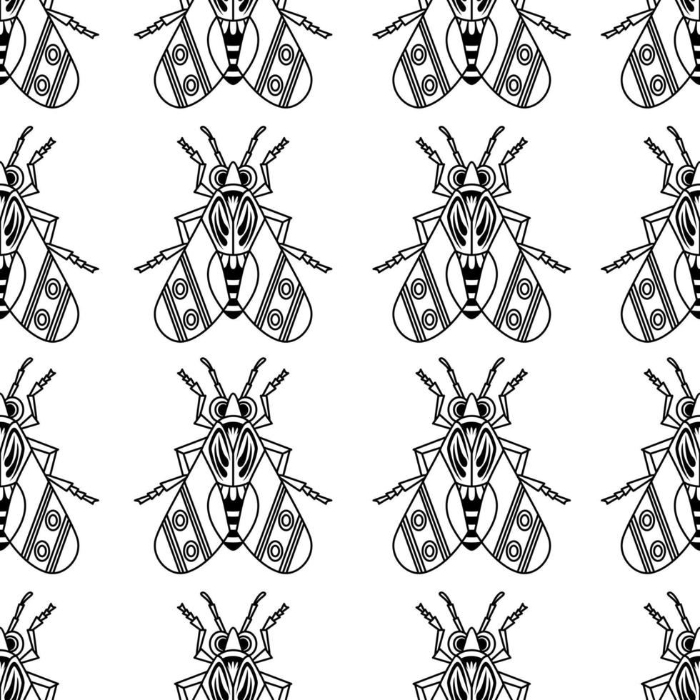 Illustration set of cute Insects black line art, Vector seamless pattern on white background