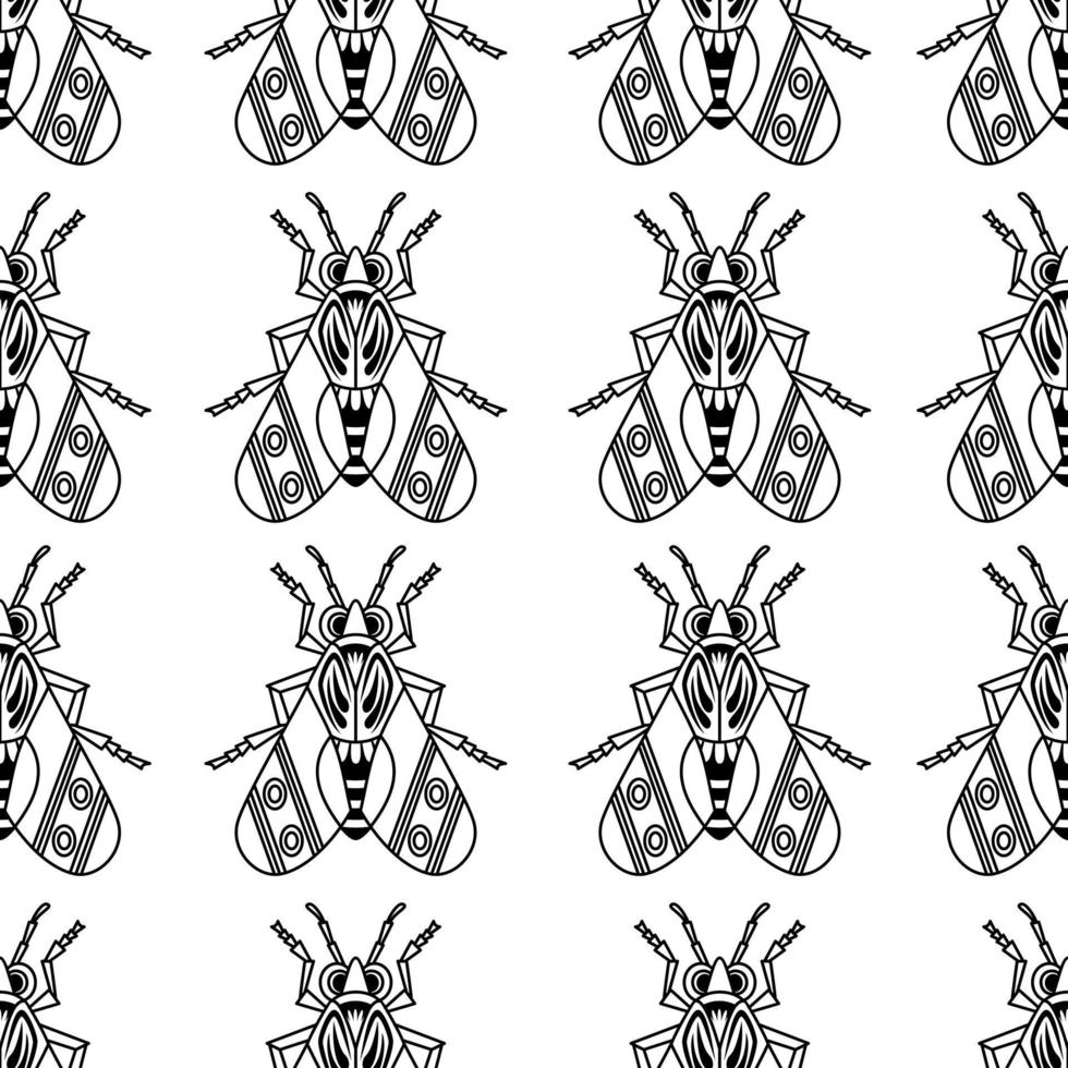 Illustration set of cute Insects black line art, Vector seamless pattern on white background