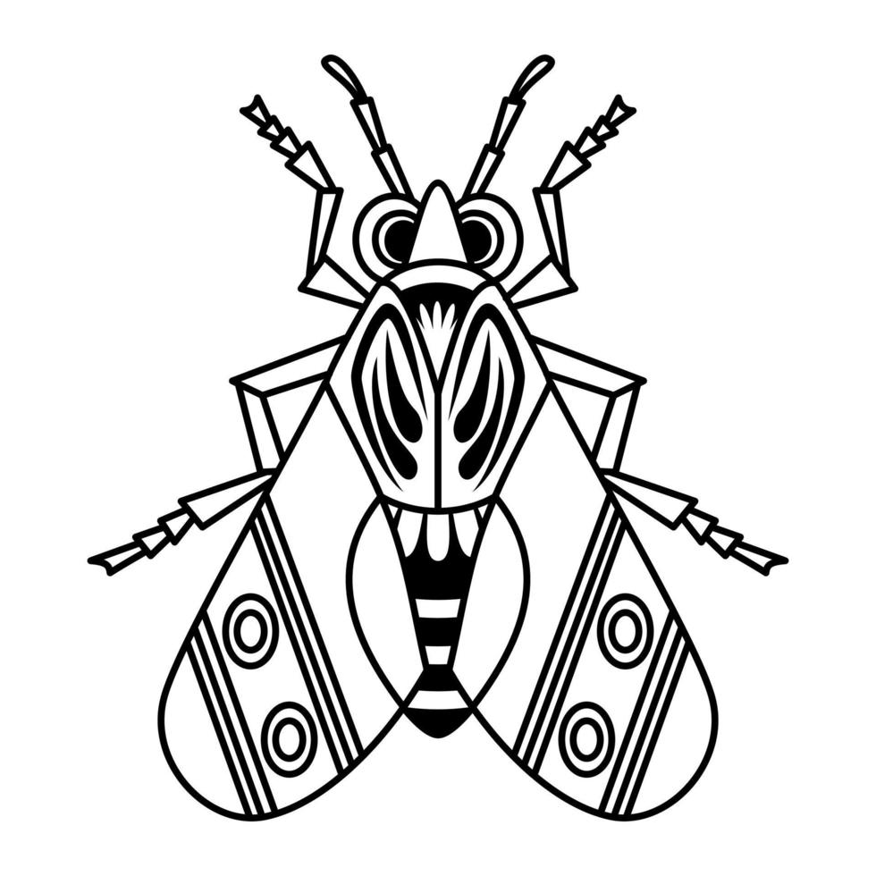 ilustración de lindo insecto arte de línea negra, patrón vectorial sobre fondo blanco vector