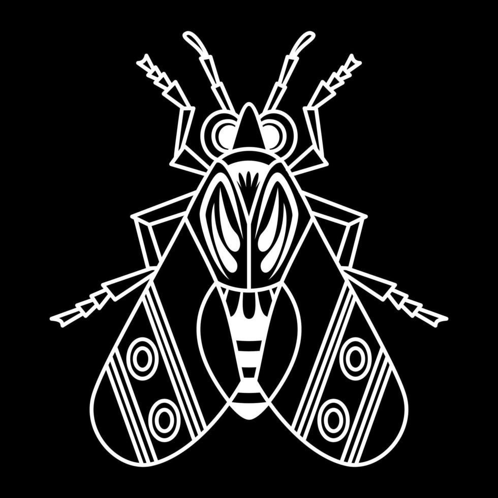 Illustration of cute Insect white line art, Vector pattern on black background