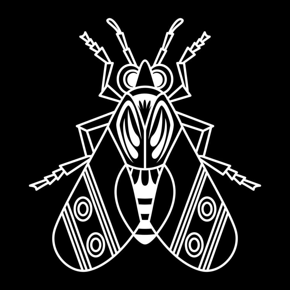 ilustración de lindo insecto arte de línea blanca, patrón vectorial sobre fondo negro vector