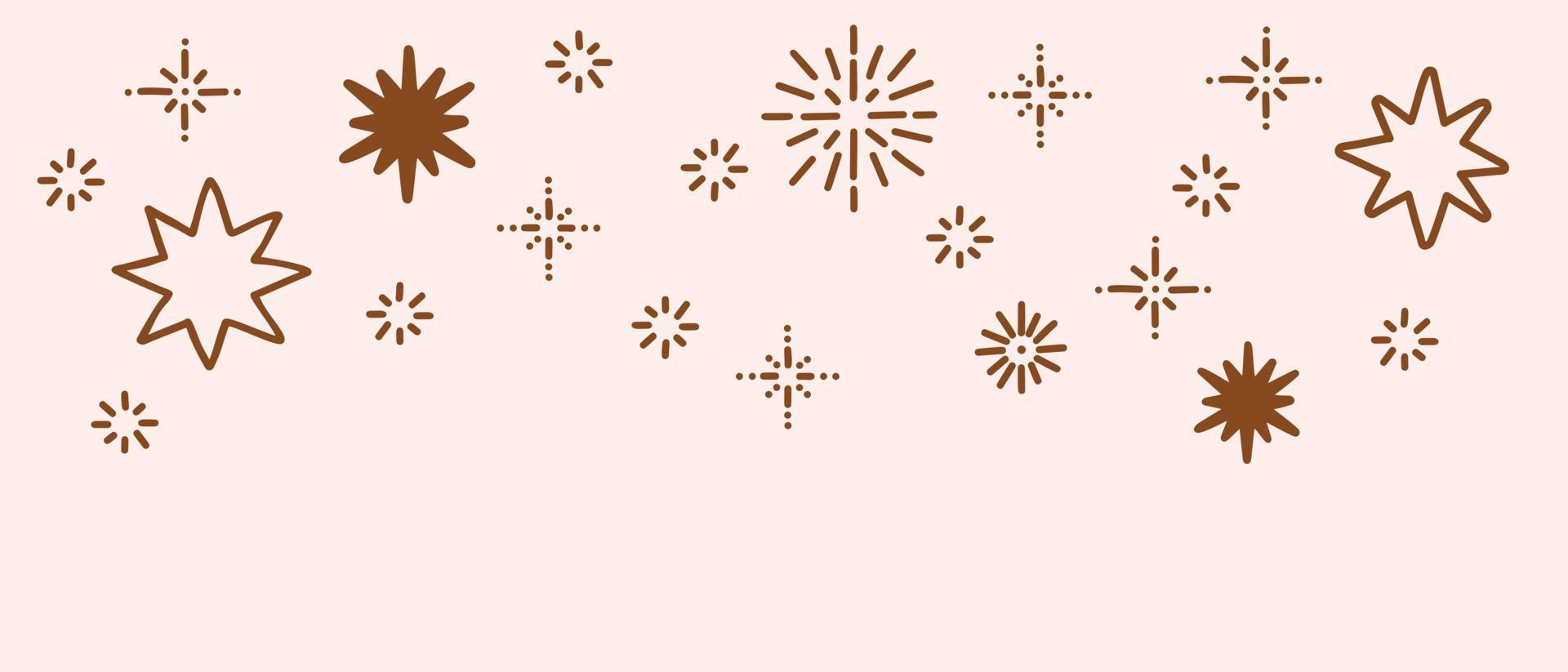 borde vectorial sin costuras de estrellas boho. pancarta de estrellas dibujadas a mano con garabatos, tonos tierra, decoración bohemia para la habitación de los niños, diseño de interiores. plantilla de banner horizontal para web vector