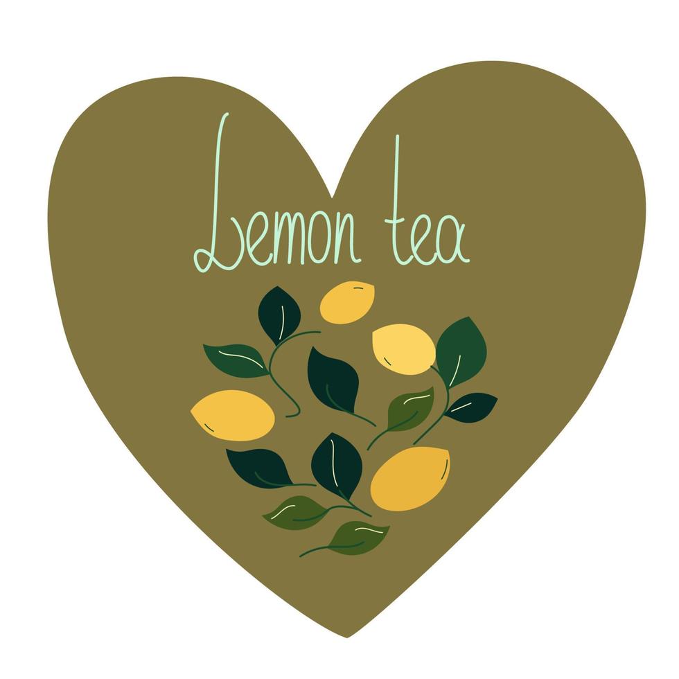 Card lemon tea lover. Doodle sketch hand drawn retro vector design.
