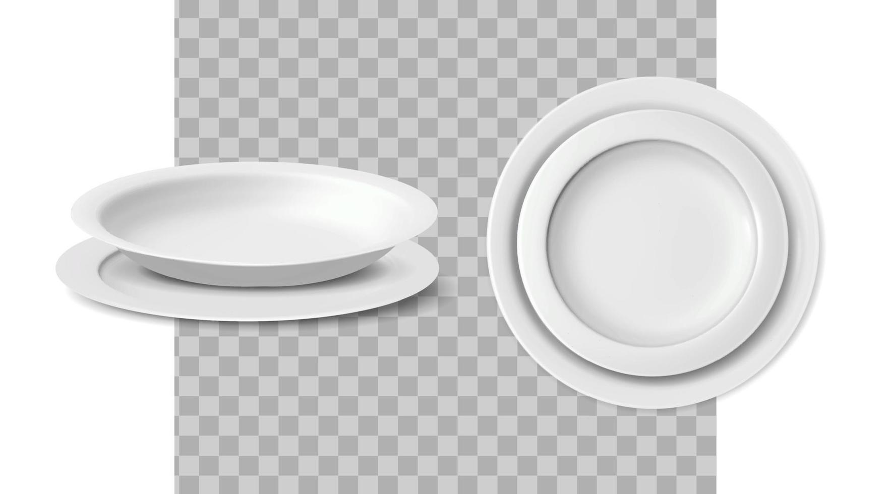 Icono de vector realista 3d. juego de platos de vajilla. vista frontal y lateral.