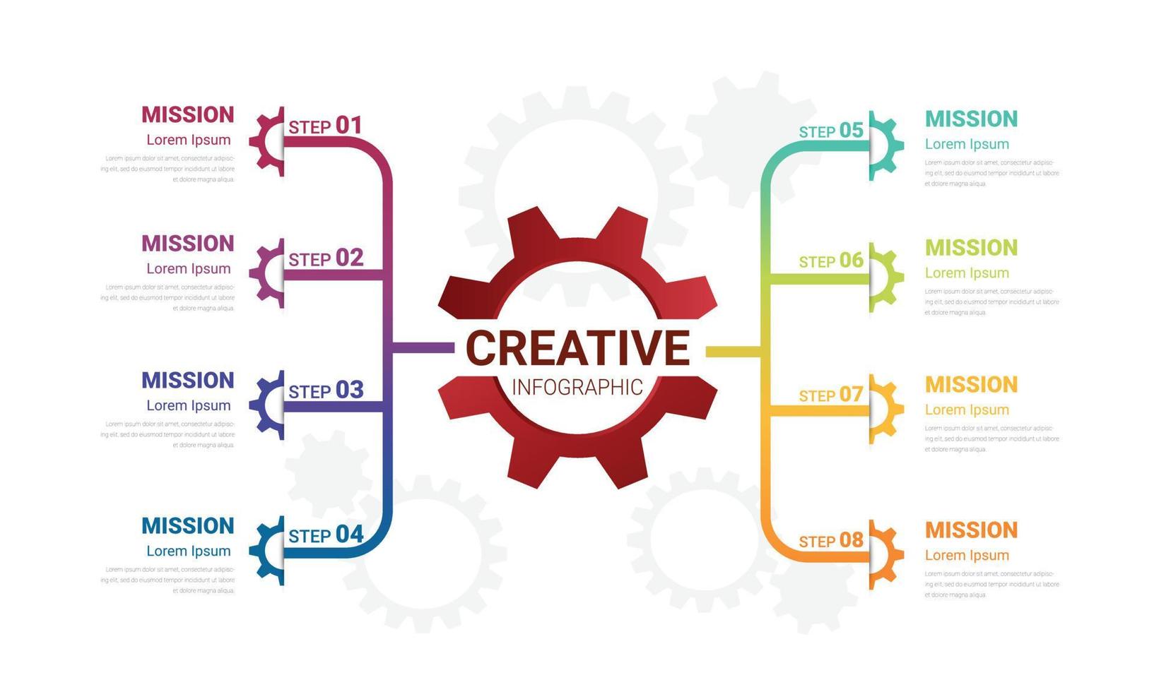 Industry presentation model with gears cogwheels 8 steps. vector