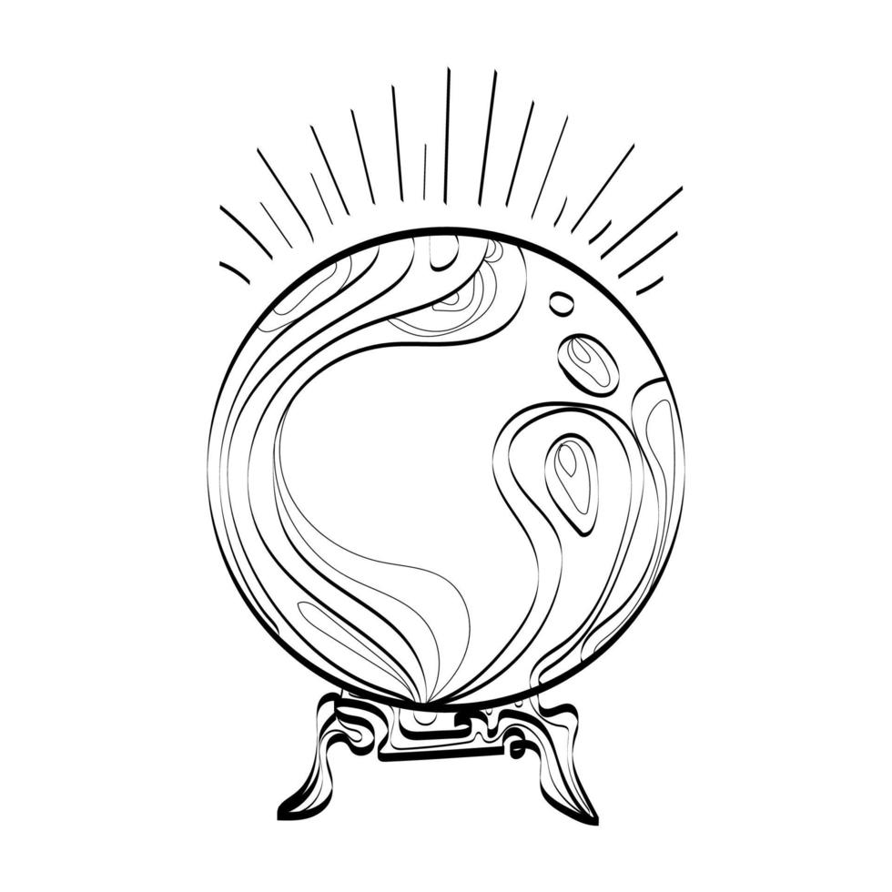 Ilustración de vector lineal de silueta de plantilla de logotipo de bola de cristal aislado sobre fondo blanco. bola mágica para predecir el futuro y el estilo de contorno de esfera mística. para logotipo mágico o marca esotérica.
