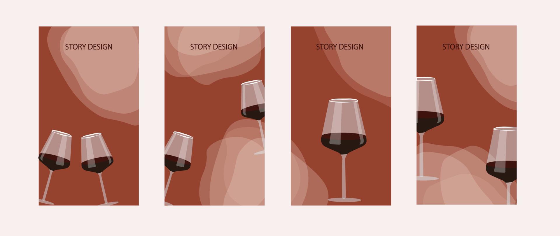 Valentine's day story template for social media, vector illustration. Wine list for the restaurant menu.