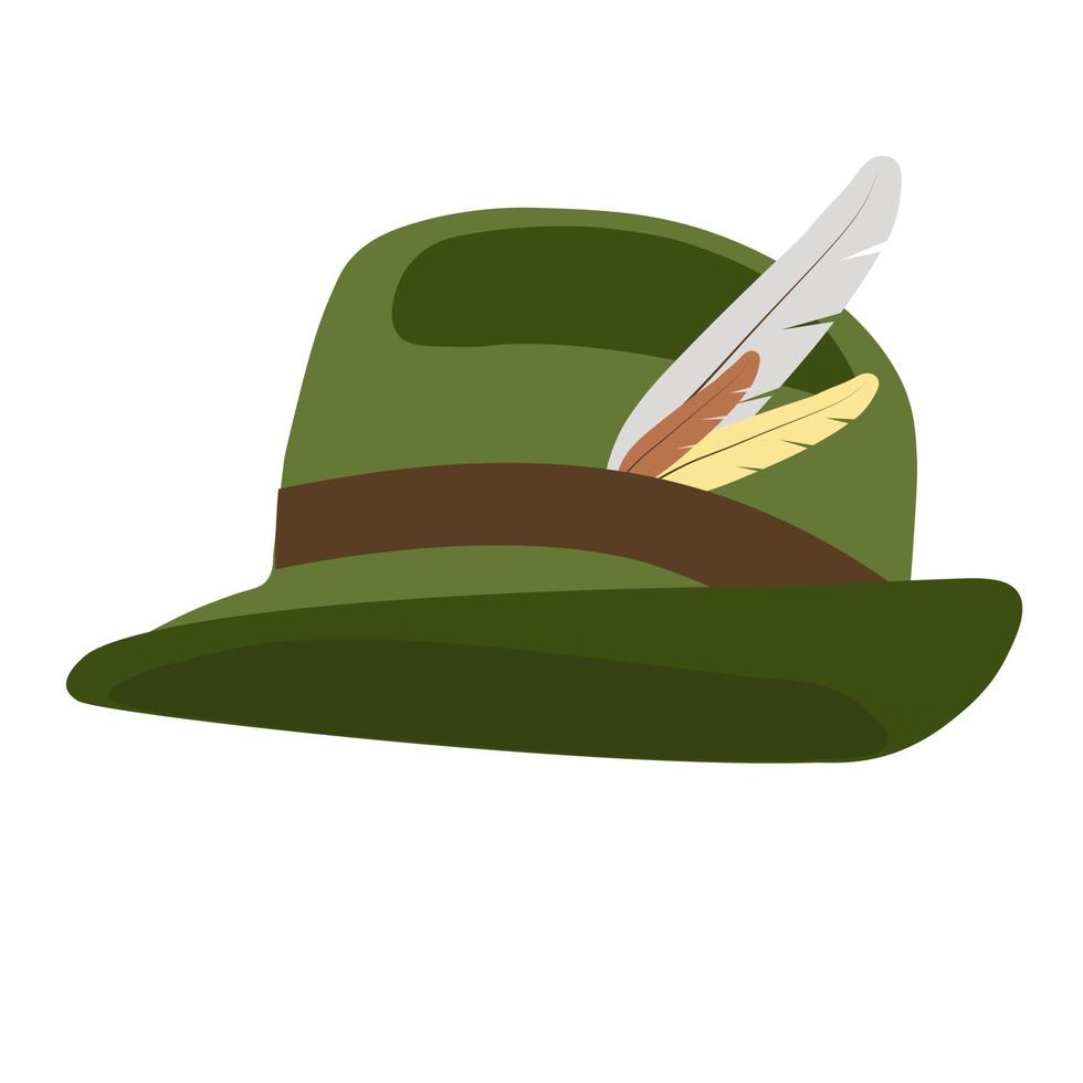 Ilustración de stock de vector de sombrero tirolés. un tocado usado en partes de austria, alemania, italia y suiza. fieltro verde Aislado en un fondo blanco.