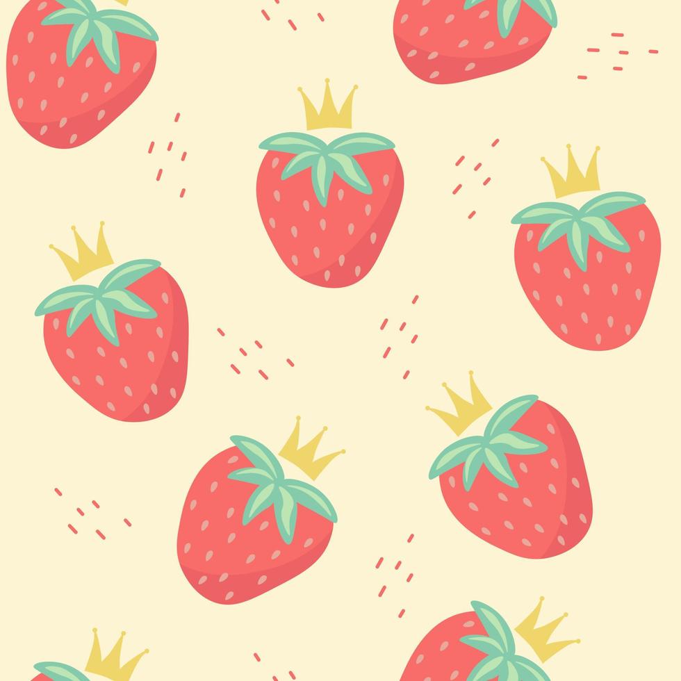 Cute strawberry. Ripe fruit, garden berry. An endless pattern of green leaves. For wrapping paper. Ideal for wallpaper, surface textures, textiles. vector