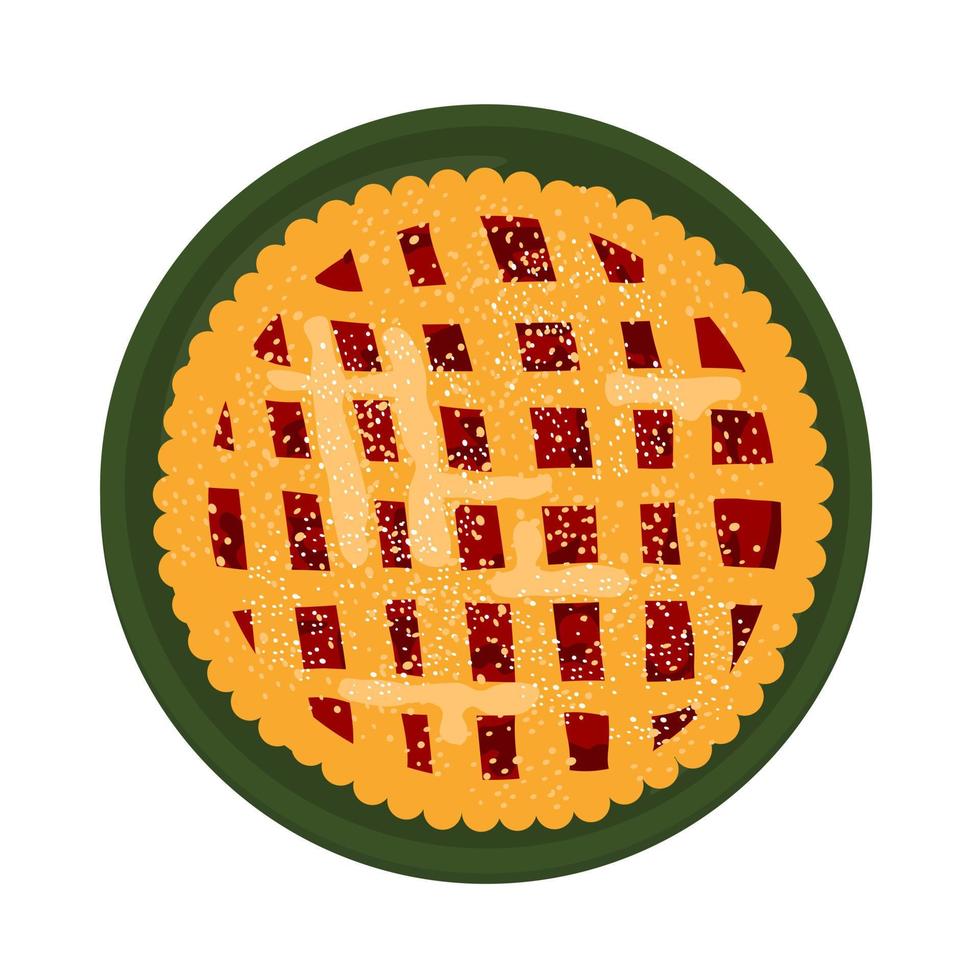 Austrian traditional Linzer Torte vector stock illustration. Christmas cherry pie. Homemade cakes with berries. Shortbread dough. Isolated on a white background.