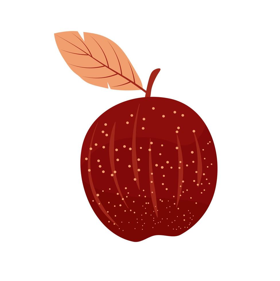 manzana roja sobre un fondo blanco. Ilustración de stock de vector de fruta blanca como la nieve. la variedad jefe rojo.