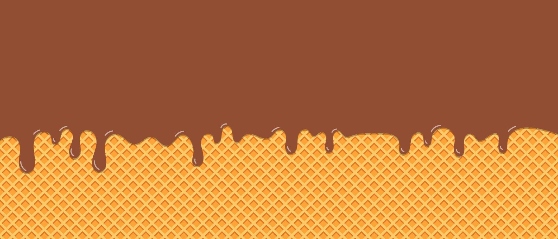 Chocolate ice-cream melted on waffle background. Vector Illustration