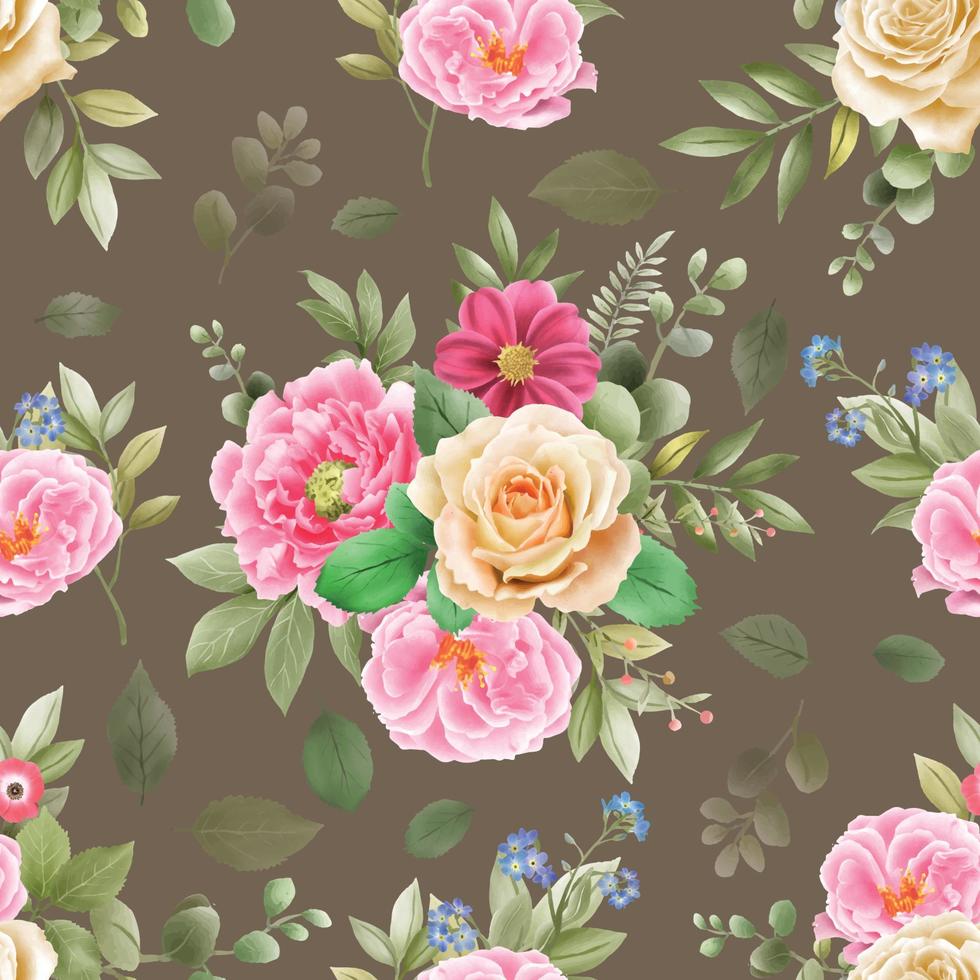 Elegant flowers and leaves watercolor seamless pattern vector