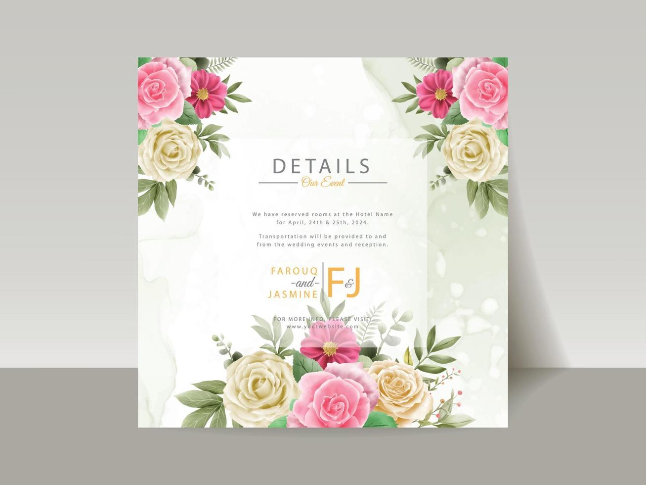 elegante plantilla de tarjeta de invitación de boda dibujada a mano floral vector