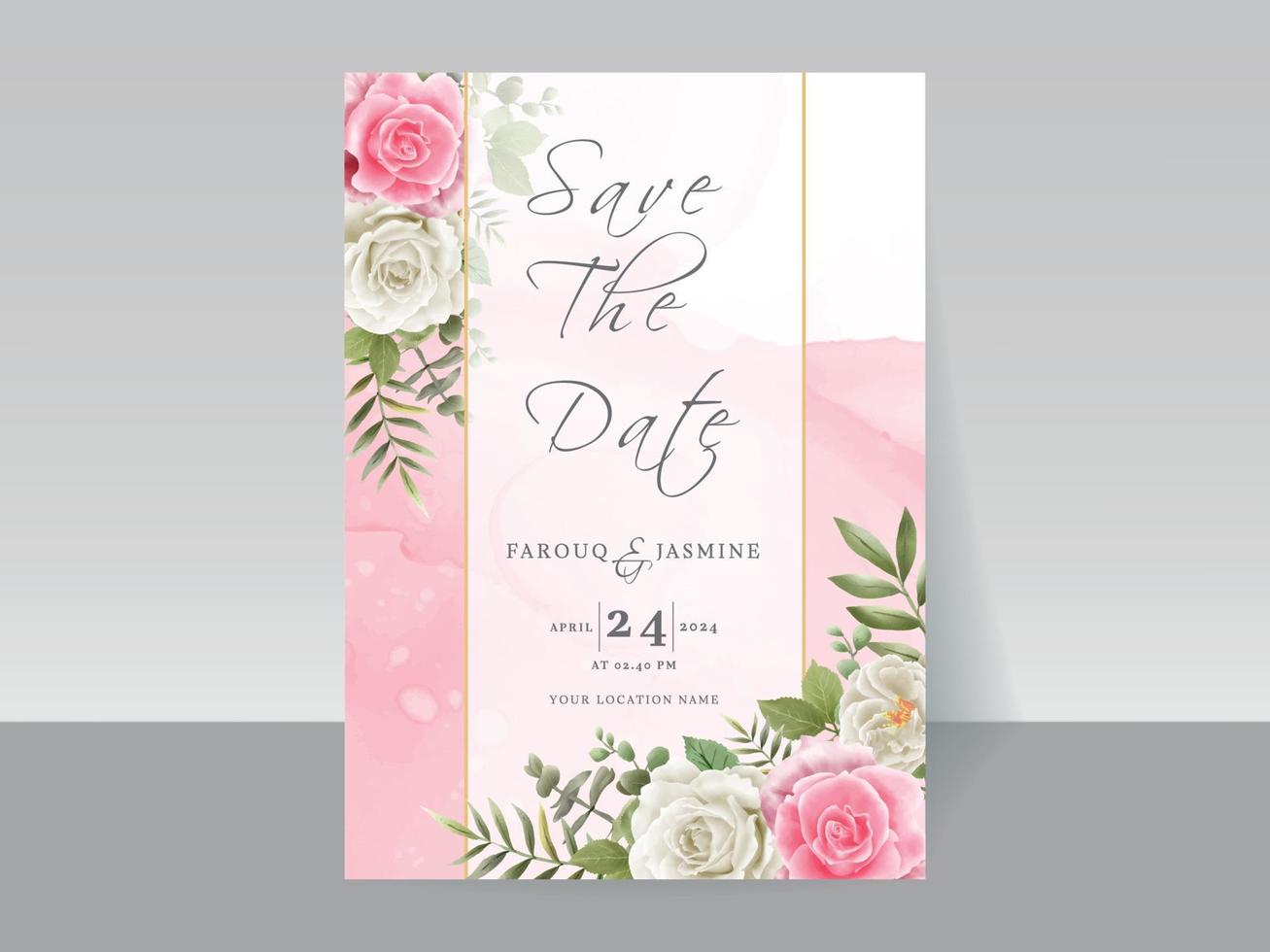 elegante plantilla de tarjeta de invitación de boda dibujada a mano floral vector