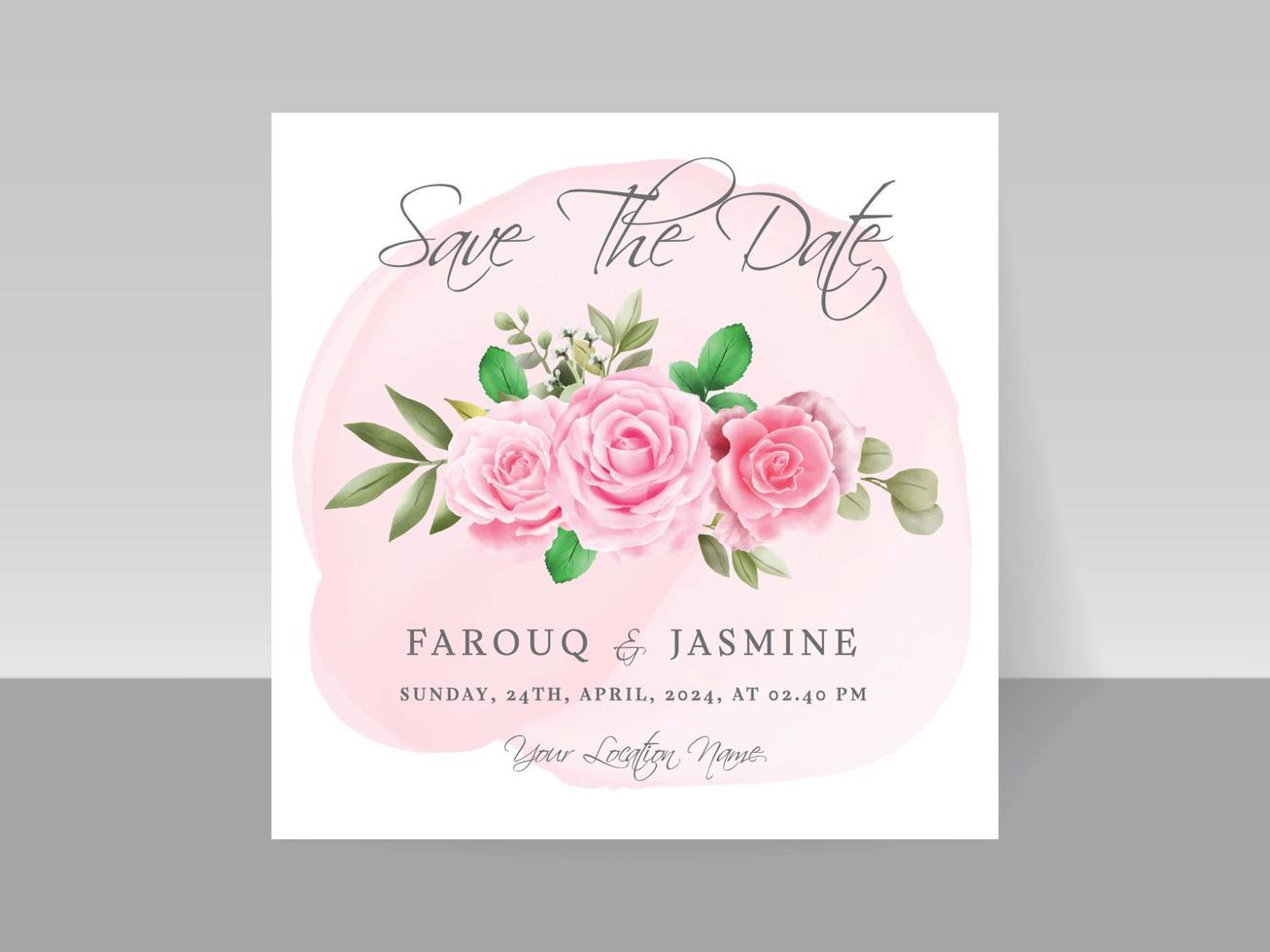 Elegant floral hand drawn wedding invitation card template vector