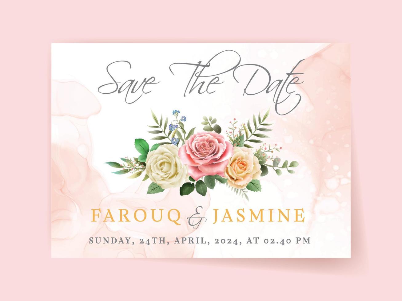 Elegant floral hand drawn wedding invitation card template vector