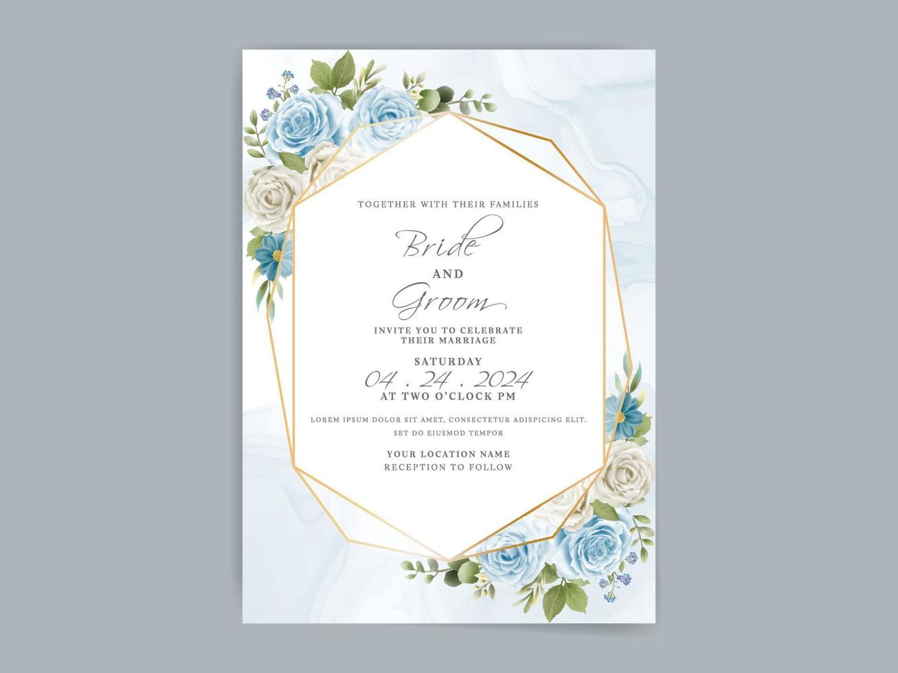 Elegant floral hand drawn wedding invitation card template vector