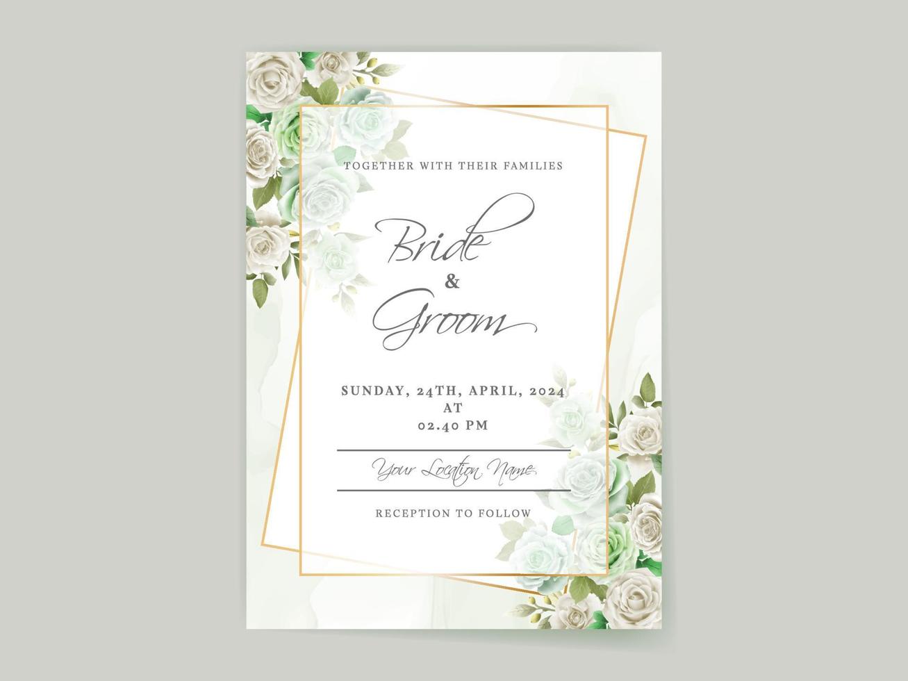 Elegant floral hand drawn wedding invitation card template vector